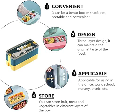Recipientes de alimentos Hemoton Viagem Recipientes Bento plástico 3 camadas Contêiner de armazenamento de alimentos Microwave Dinnerware com garfo e faca para recipiente isolado de escritório em casa