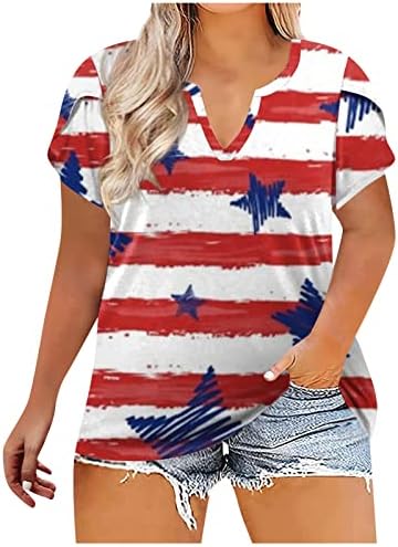 4 de julho Camisas mulheres, camisa de bandeira americana plus size size vintage usa bandeira branqueada t-shirt tops