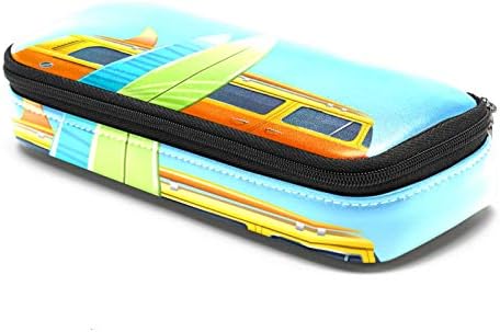 Ônibus com placas de surf saco de capa lápis de couro com bolsa de armazenamento de papelaria dupla com zíper para