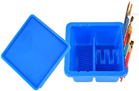 Home-X Paintbrush Solder, Art Brush Cleaner e Storage Caddy com rack de secagem para óleo de óleo, acrílico ou aquarela, 6 ½ ”L x 6 ½” W x 3 ½ ”h, azul