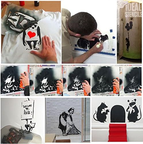 Estêncil de graffiti de rato Banksy - Rato de pára -quedas/decoração de casa reutilizável e estêncil de pintura a artesanato de arte