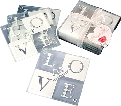 FashionCraft Love Glass Coaster Conjunto de 4, pacote de 1 - Favores de festa do amor, favores de eventos