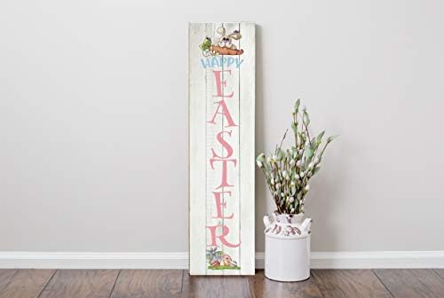 Design R Twisted Rabbit de Páscoa Feliz com Cenoura Decoração vertical de mola exclusiva Sinal de madeira, decoração de Páscoa
