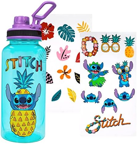 Disney Lilo & Stitch Pineapple de 32 onças de torção de twist garrafa de água e conjunto de adesivos | Jarro de esportes plásticos sem BPA com tampa de parafuso à prova de vazamentos | Hidratação para atividades ao ar livre, academia