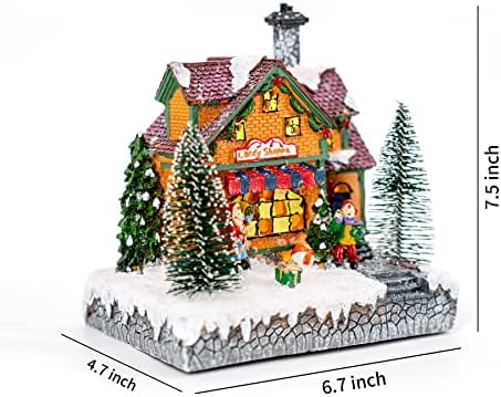 TiOili 7 '' Decoração da vila de Natal, aldeias de Natal com luzes, resina Cena de Natal Edifício Colecionável, Para decoração