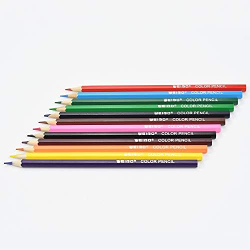 Lápis de cor Weibo, núcleo macio premium 12 cores exclusivas sem duplicatas conjunto de lápis de cor para adultos e crianças para colorir livros, desenho de artistas, artesanato, sombreamento, gradação, arte de linha