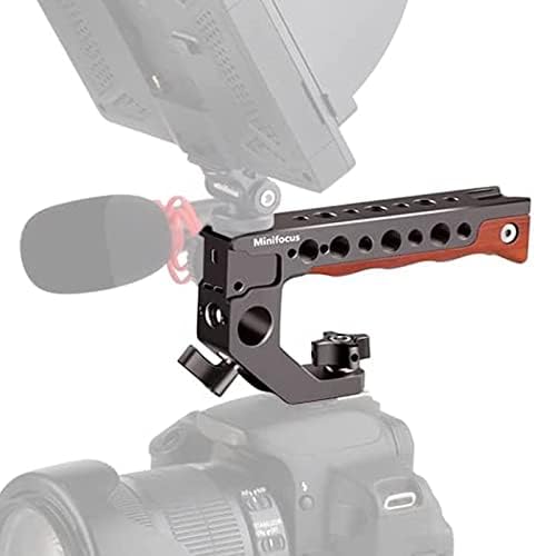 Minifocus Câmera de alça superior da OTAN GRIP, alça de madeira Universal DSLR Câmera Grip com 4 Adaptador de calçados frios e orifícios de 1/4 e 3/8 Arri-Locating Hole para a câmera DSLR com luz/monitor LED