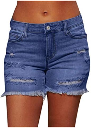 Denim jeans rasgados femininos shorts mid Rise Summer Summer quente heme bainha casual shorts casuais angustiados