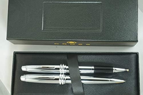 Companheiro executivo cruzado Bailey, Chrome polido com cross Signature Diamond Cut Cut Multi-Grooved Center Rollerball Pen de Rollerball Medium e conjunto de lápis de 0,7 mm e placa de nome para gravação