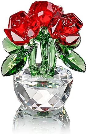 H&D Hyaline & Dora Red Crystal Rose Bouquet Flores Figuras Ornamento com caixa de presente