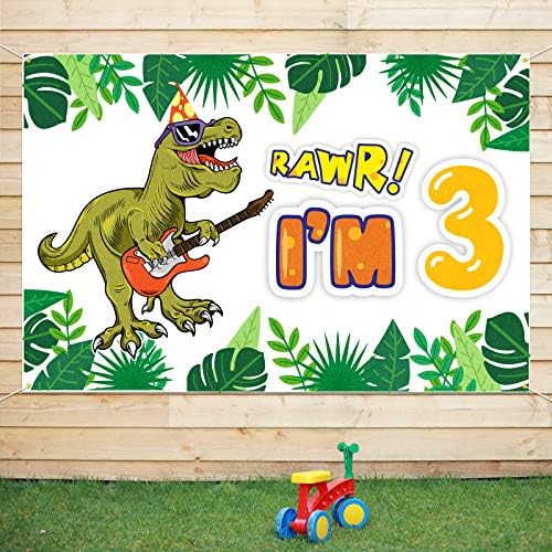 Pakboom Rawr I'm 3 Benner Banner - 3º terceiro dinossauro Decorações de aniversário material para meninos - 3,9 x 5,9ft