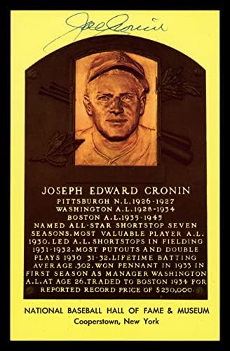 Joe Cronin autografou o Hall of Fame HOF PLAQUE PRONTAÇÃO Boston Red Sox Stock 211277 - assinaturas de corte da MLB