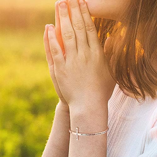 Pulseiras religiosas de ouro rosa para mulheres meninas cristãs cross cuff batismo fé fé bíblia jóias jóias aço inoxidável
