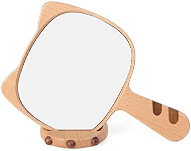Espelho de madeira de madeira de madeira natural NZNB Espelho de madeira Vintage Vanidade compacta portátil espelho de mão com alça com mini espelho de vaidade, cor de madeira
