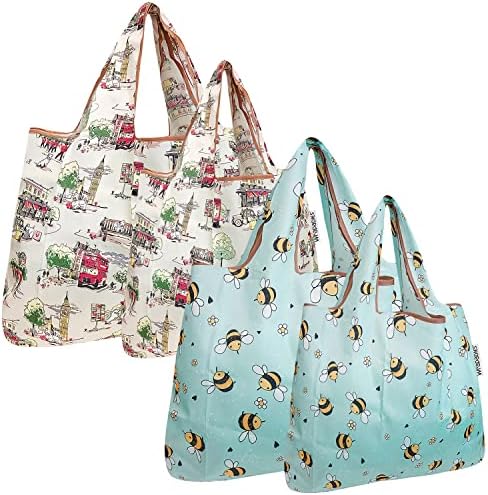 Allydrew grande e pequeno Tote dobrável Nylon Reutilable Sacos de supermercado, conjunto de 4