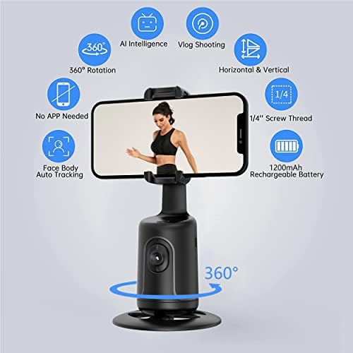 Tripé de rastreamento automático de face, 360 ° Câmera de telefone face do corpo Montante suporte de telefone Smart Shooting Phone com Selfie Remote Selfie, sem aplicativo, controle de gestos, suporte de tiro inteligente para vlog, tiktok