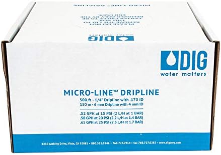 Dig Corporation Linha de gotejamento 500 ', 6 espaçamento de emissor, 1/4 .52 gph, cor: preto - tubulação de irrigação por gotejamento