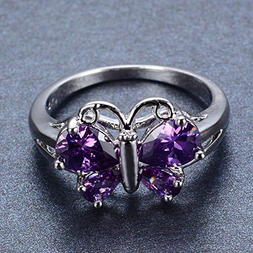 Lalisa Butterfly Purple Amethyst Ring Wedding Women's 10kt White Gold Tamanho 6-10