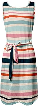 Mini Vestido Mini Vestido de Vestido Verão Moda listrada de mangas curtas Crewneck praia vestido casual de bolso fit