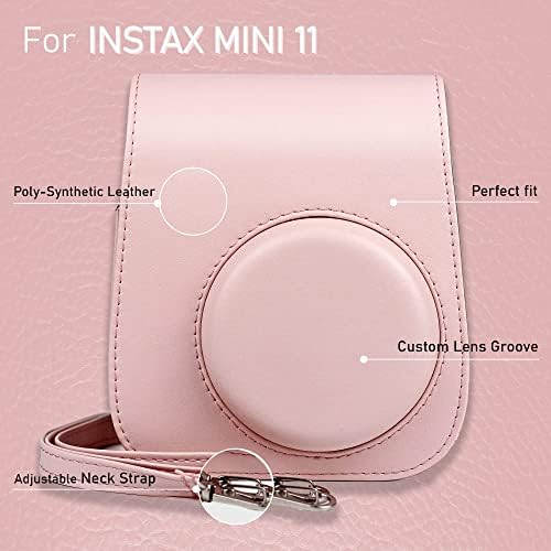 Fujifilm Instax Mini 11 Câmera instantânea blush rosa | Instax Mini Twin Pack Film | Álbum de fotos de brilho contém 64 fotos | Caso Groovy | Pano