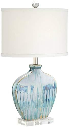 POSTINI EURO Design Mia Modern costeira lâmpada de mesa de 25 Cerâmica de gotejamento azul de vidro azul de tecido oval de tambor oval