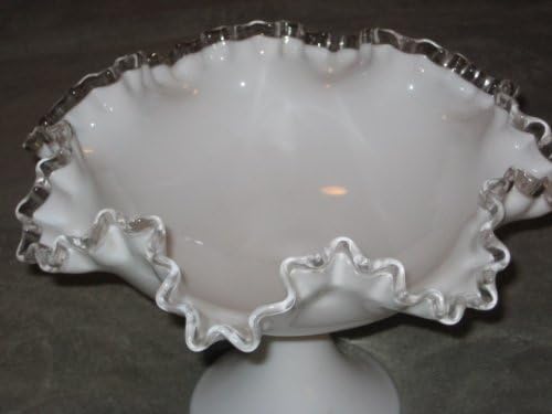 Vintage Fenton Milk Glass Silver Crest Piece central Compota de fruta Pedestal Bowl - 8 x 11,25