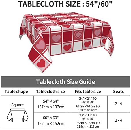 Sunshineyan Dia dos Namorados Tolera de mesa quadrada 60x60 polegadas, toalhas de mesa de tabela de corações quadriculados