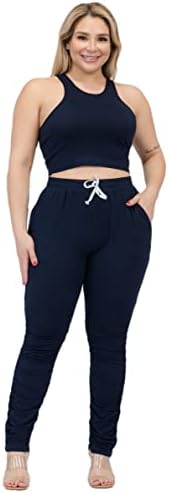 Conjunto de 2 peças ativas de Edgelulu Women - Tampa da colheita Racerback Plus Size e da cintura elástica Rouched Sports Stretch