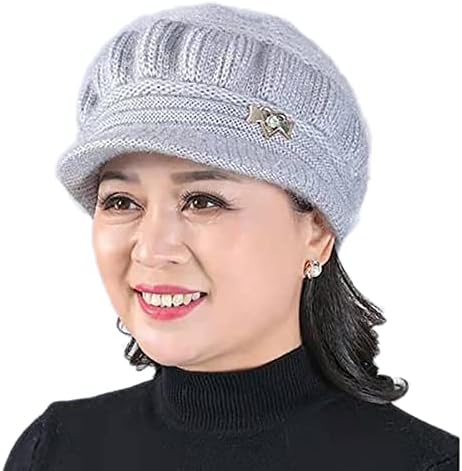 Chapéu de inverno feminino de Danmy, lã de lã de lã, chapéu de gorro para mulheres, de meia-idade e velho e velho chapéu