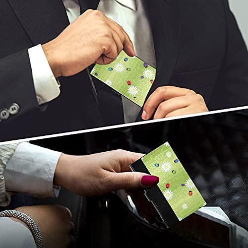 Ladybug Flowers Green Business Card Titular para homens Men titular do cartão de visita com couro de cartão de crédito de cartão de visita de cartão de visita organizador de cartão de crédito