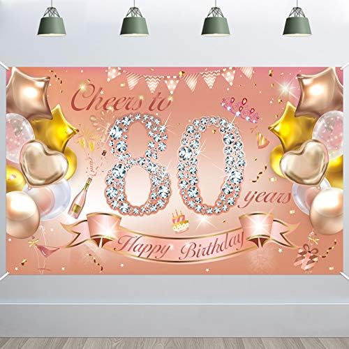 Howaf Woman 80th Birthday Party Decoration Gold Rose, banner de tecidos para o 80º aniversário da fotografia fotografia fotografia, 80 anos