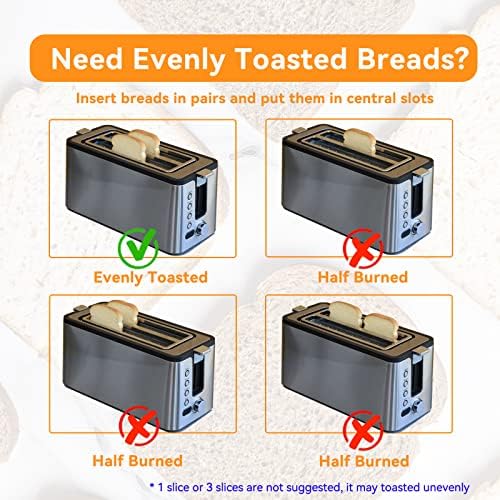 Mecity 4 Slice Toaster, torradeira longa com timer de contagem regressiva, funções de Bagel / Defrost / Requeat / Cancelar, Rack de
