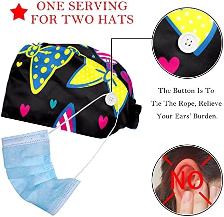 Deyya 2 Packs Skull Boho Capinha de trabalho ajustável com botão e banda de suor para enfermeiros femininos chapéu de rabo
