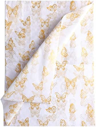 Kinbom 30pcs 14x20 polegadas folhas de papel de borboleta dourada, papel de lã de papel de papel de lã de ouro para embalagens