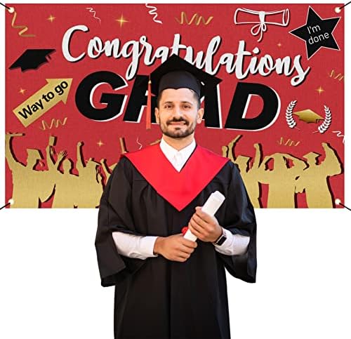 2023 Partem de formatura Banner, 71 X43 High School e College Red e Black Parabéns PROBRAÇÕES DE DECORAÇÃO