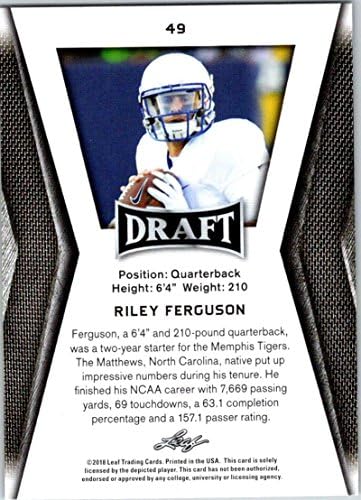 2018 folhas draft ouro 49 Riley Ferguson Memphis Tigers Card