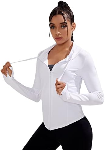 OyoAngen de manga comprida feminina com capuz de zíper completo jaqueta esportiva de exercícios com orifícios de polegar