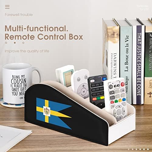 Royal Swedish Flag Remote Control titular PU CAIXA Organizador de couro para casa de desktop