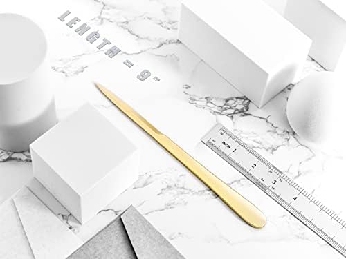 Musrod 9 Golden Metal Letter Abridor com design minimalista, lâminas seguras de borda dupla, alça longa anti-fingeprinha, abridor de papel de abridor de correio abridor de envelopes da ferramenta de papel
