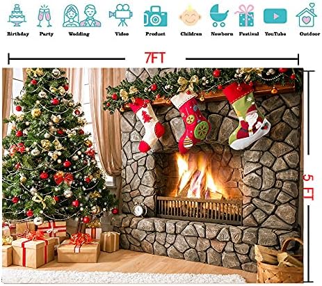 Cylyh 7x5ft Fotografia de Natal Cassas Centrais Infantil Christmas Decoração de Decoração de Justiça Faculdade de Justiça Factroil Lareira de Natal Caso -pano de cenário para a fotografia Decor Booth Props D548