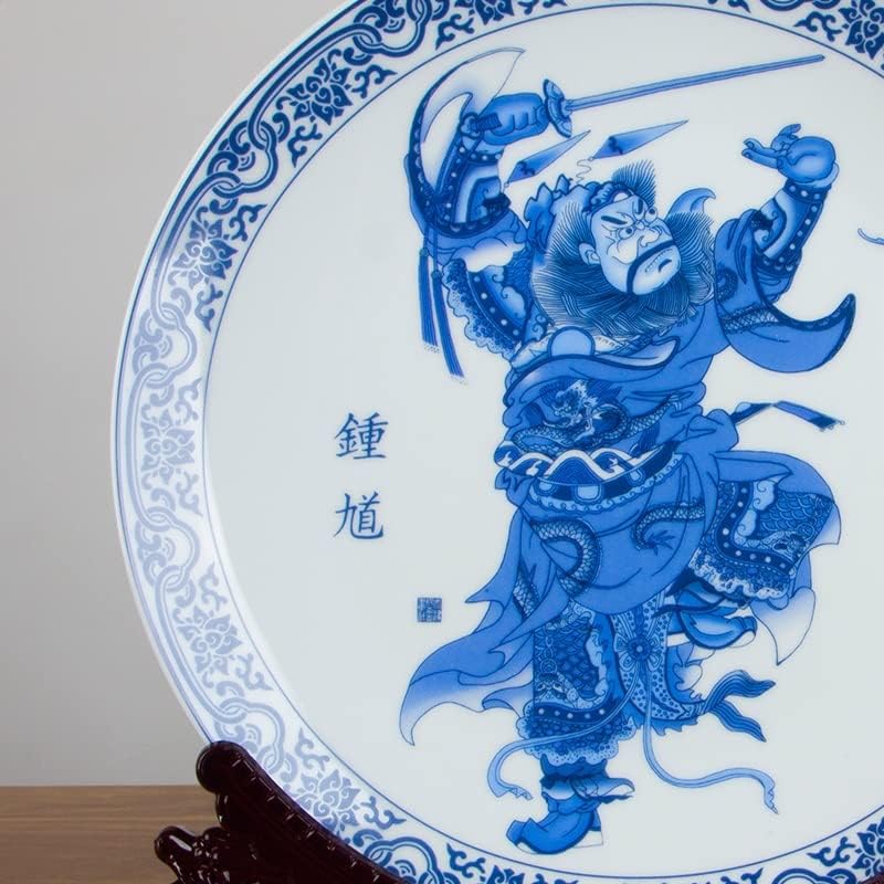 Ldchnh estilo chinês azul e branco decoração de casa redonda placa de porcelana base de madeira