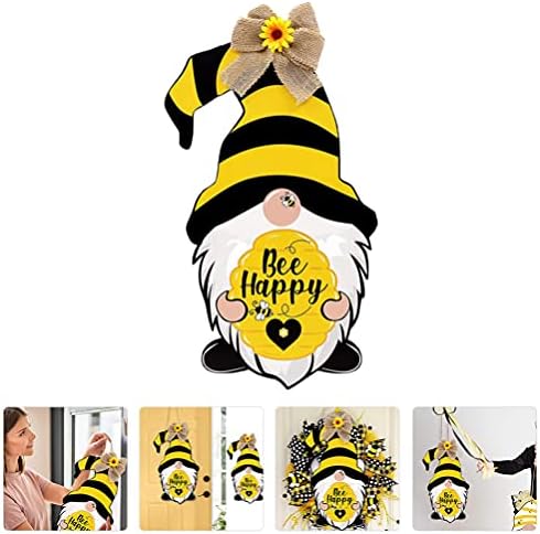 Valiclud Gnomos porta pendurando sinal Bee Happy Home Farmhouse Wreath Wreatch decor