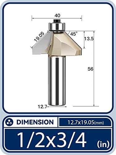 Bit de chanfro chanfrado rolamento de 45 graus de descarga de descarga de madeira cônica Ferramenta de moagem de madeira diy 1/2 1/4
