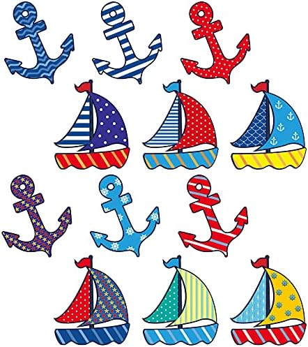 60 peças âncoras velejões acentuados decoração de sala de aula náutica com tema náutico recortes de veleiros mini detalhes