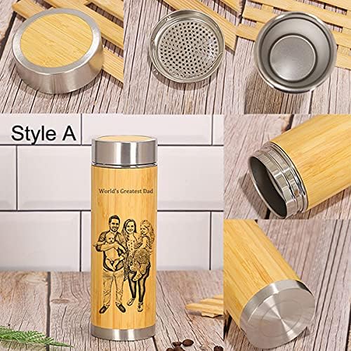 Tumbler de café para foto personalizado | Caneca de café de viagens de bambu - Presentes personalizados de aço inoxidável
