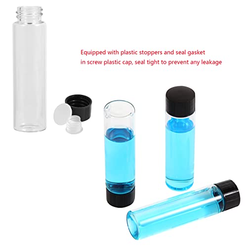 Cadbibe 20ml frascos de vidro transparente com tampas de parafuso e rolhas de plástico, frasco de amostra líquida pequena, frasco à prova de vazamentos, 50pcs