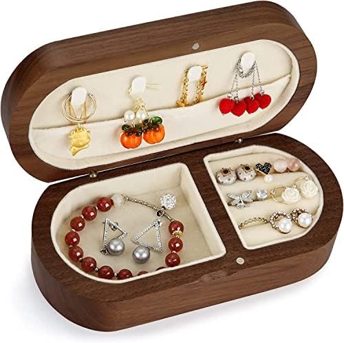 Caixa de jóias de jóias Ansoufien para mulheres, Jóias de jóias de madeira maciça Organizador de jóias para mulheres colar/anel/brinco/braceletes, presentes para mulheres