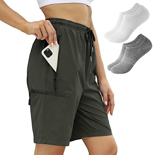 Bonotie shorts atléticos femininos com meias 2 pares, shorts de cintura alta para mulheres shorts de treino seco rápido com bolso