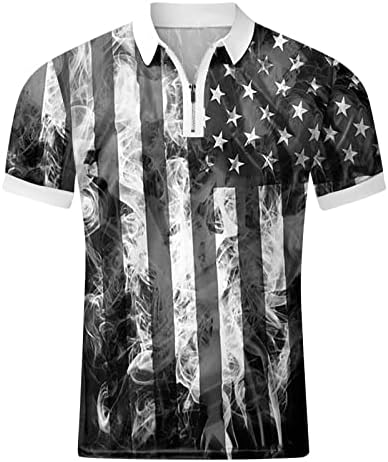 Camisas de bandeira americana casual masculinas com zíper camisa de pólo de golfe lapela moletom de meninos gradiente patriótico