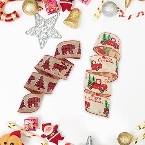 Fita de Natal, decorada com árvore de Natal, alces e urso, fitas de festas de férias com fio 2,5 polegadas x 10 jardas